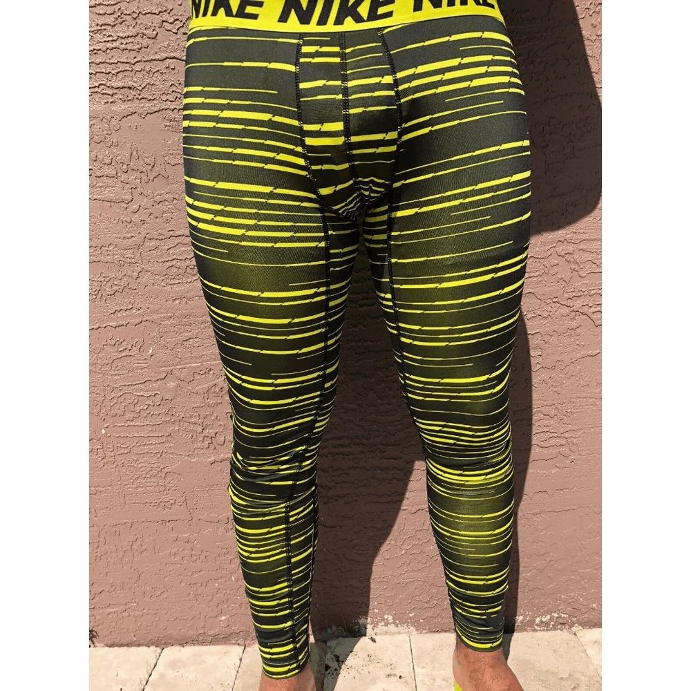 NEW Mens XXL NIKE Striped Training Tights Dri-Fit 848062-358 Black Yellow